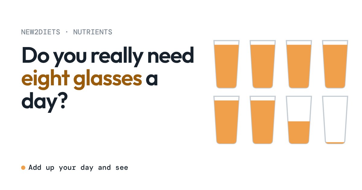 Eight drinking glasses, six full of orange drink, one half full and one nearly empty
