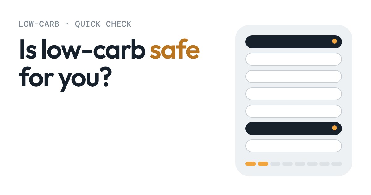 Pill-shaped checklist with two items ticked, beside the title Is low-carb safe for you?
