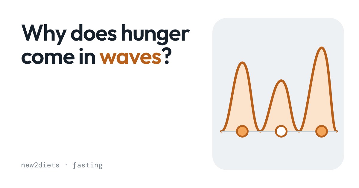 Three orange hunger waves on a grey card, one before each usual meal time, with the middle meal marker left empty